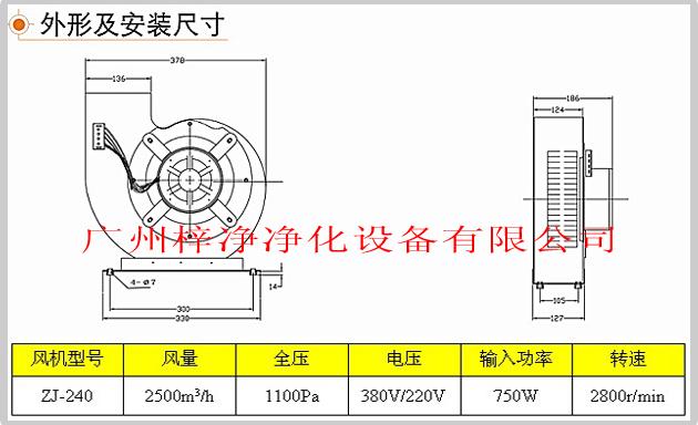 ZJ-240型號風淋室風機結構圖及技術參數